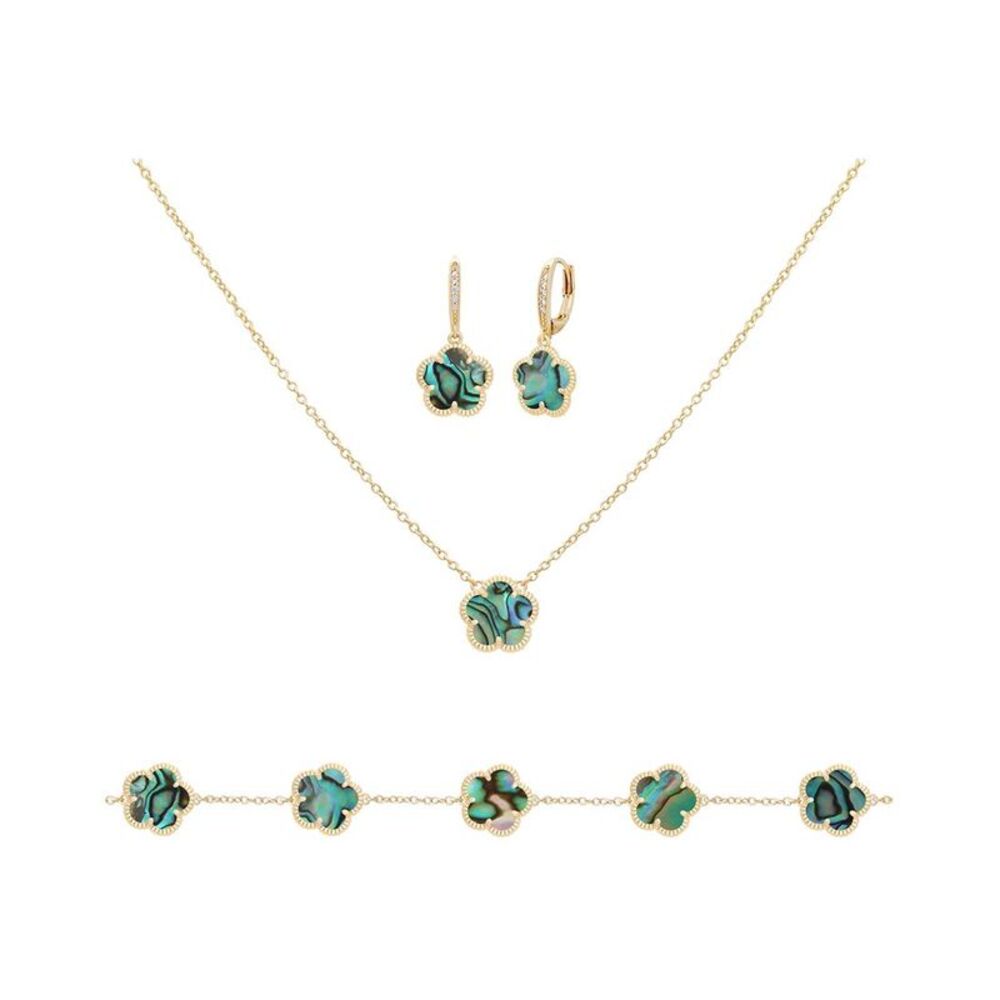 Jankuo Flower 14K Plated Cz Earrings, Bracelet & Necklace Set